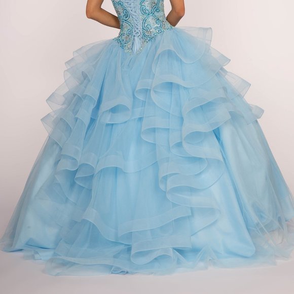 NEW LONG TULLE OFF THE SHOULDER STRAPLESS BALL GOWN WITH LACE UP BACK GL2515 - Picture 10 of 10